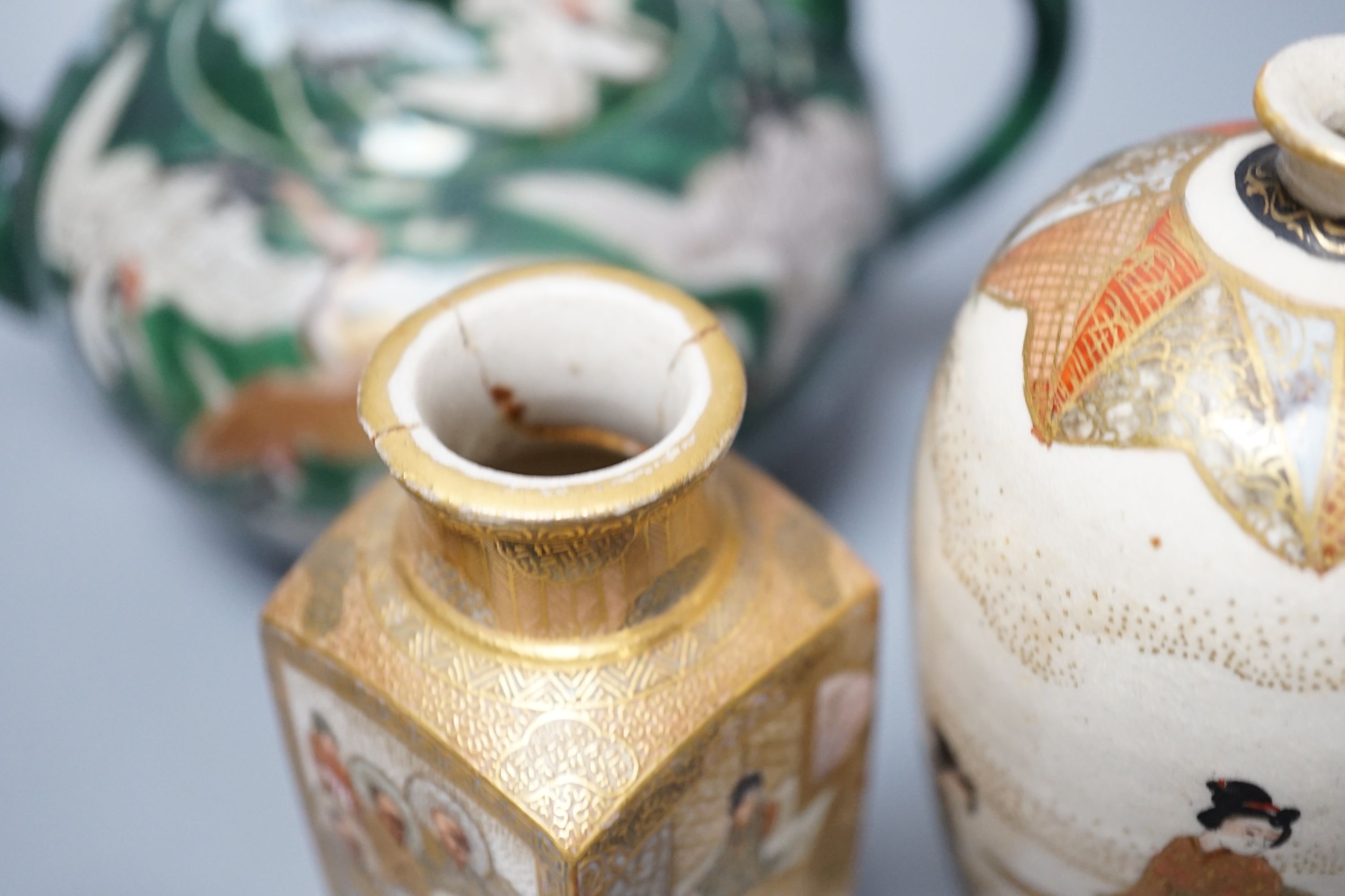 Japanese Satsuma and Fukagawa wares, Meiji period, teapot 10cm high